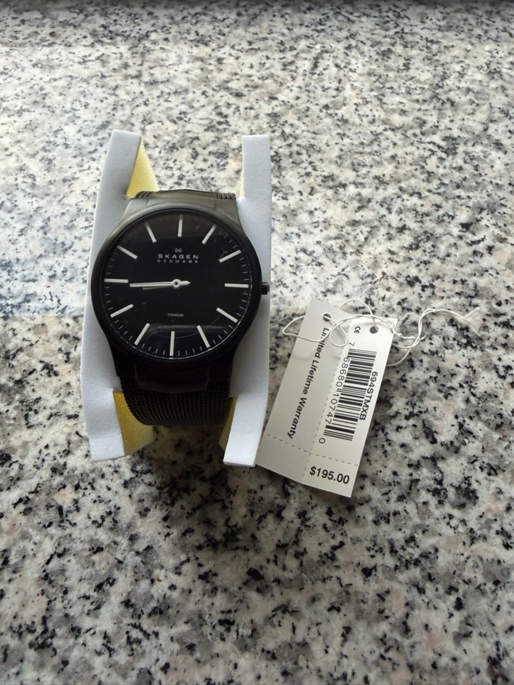 Skagen Black Stainless Steel Mesh Band Watch with Silver Markers